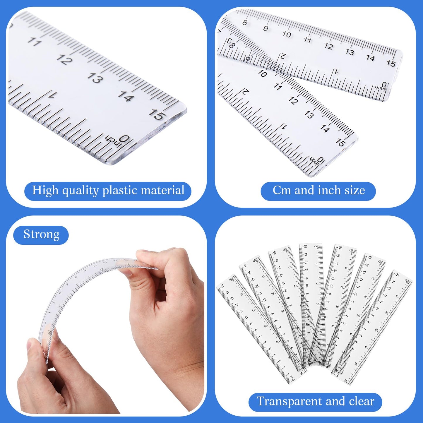 Zonon 6 Pcs 12 Inch Ruler Bulk Plastic Flexible Straight Metric/inches
