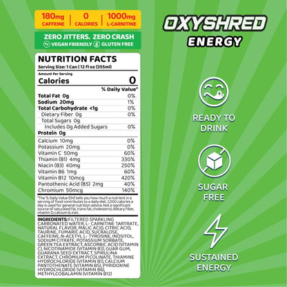 EHP Labs x Ghostbusters OxyShred Healthy Energy Drink - Zero Sugar Energy Drinks, Green Tea Extract, Vitamin C & L Carnitine - Zero Carbs, Zero Calories, Clean Caffeine - Frosty Big Apple (12-Pack)
