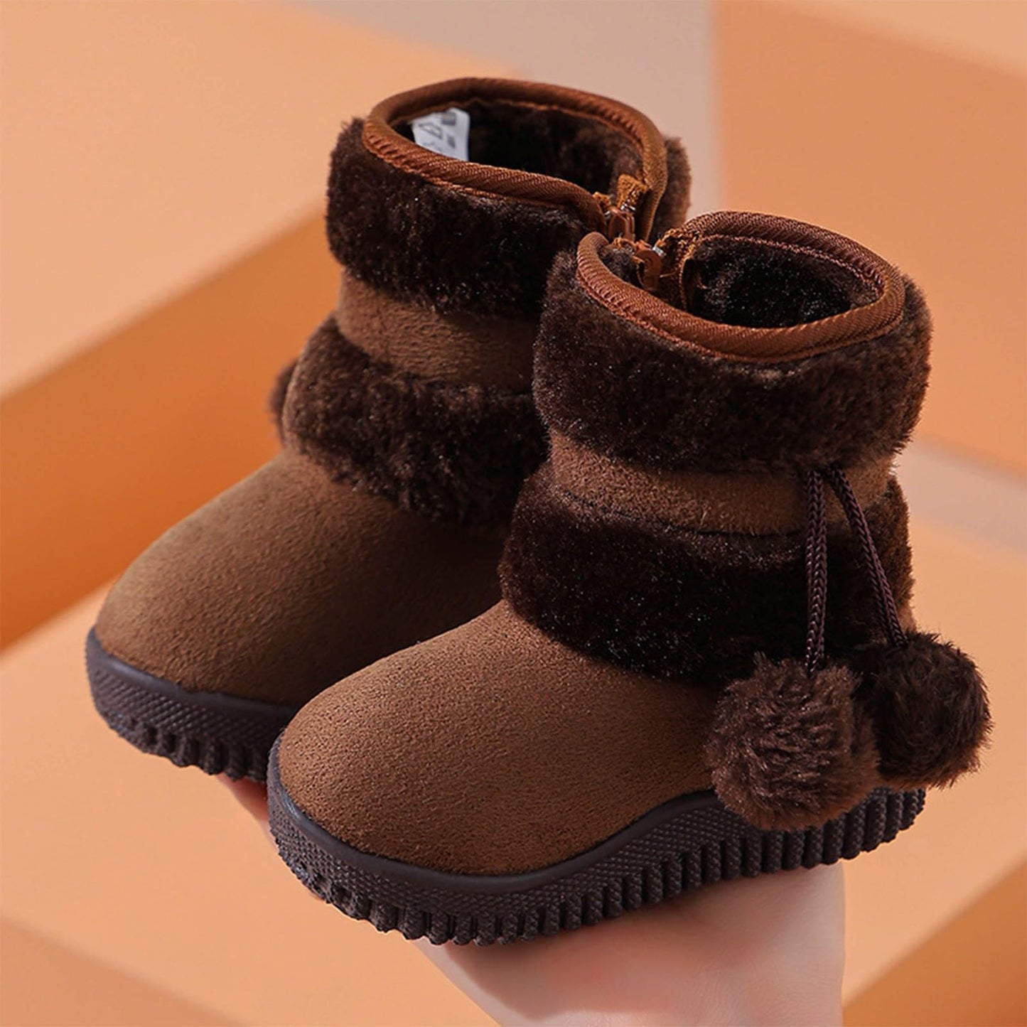 IWIHMIV Toddler Winter Shoes Mid Calf Boots With Side Zipper Snow Boots Cotton Shoes for Boys And Girls Warm Thick Cotton Boots