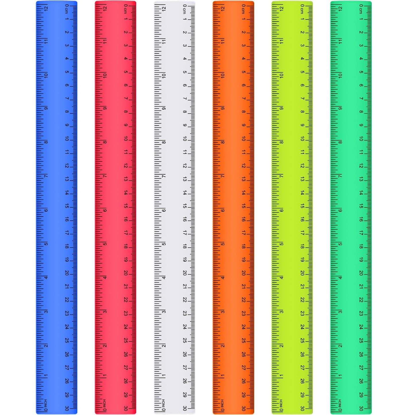 Zonon 6 Pcs 12 Inch Ruler Bulk Plastic Flexible Straight Metric/inches