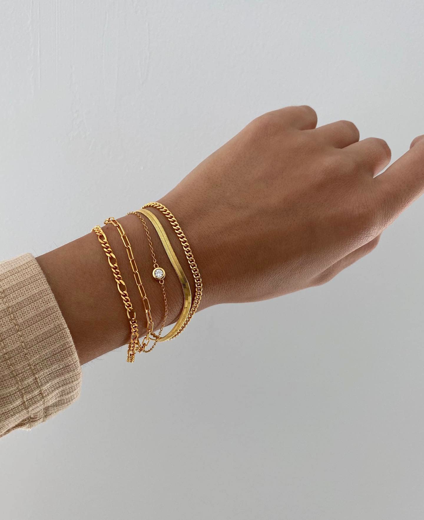 Kryssable Collection Gold Bracelets Set for Women 14K Real Gold Plated Jewelry Fashion Stackable Tennis Beaded Figaro Herringbone Paperclip Link Bracelet Pack Stack Gifts for Women