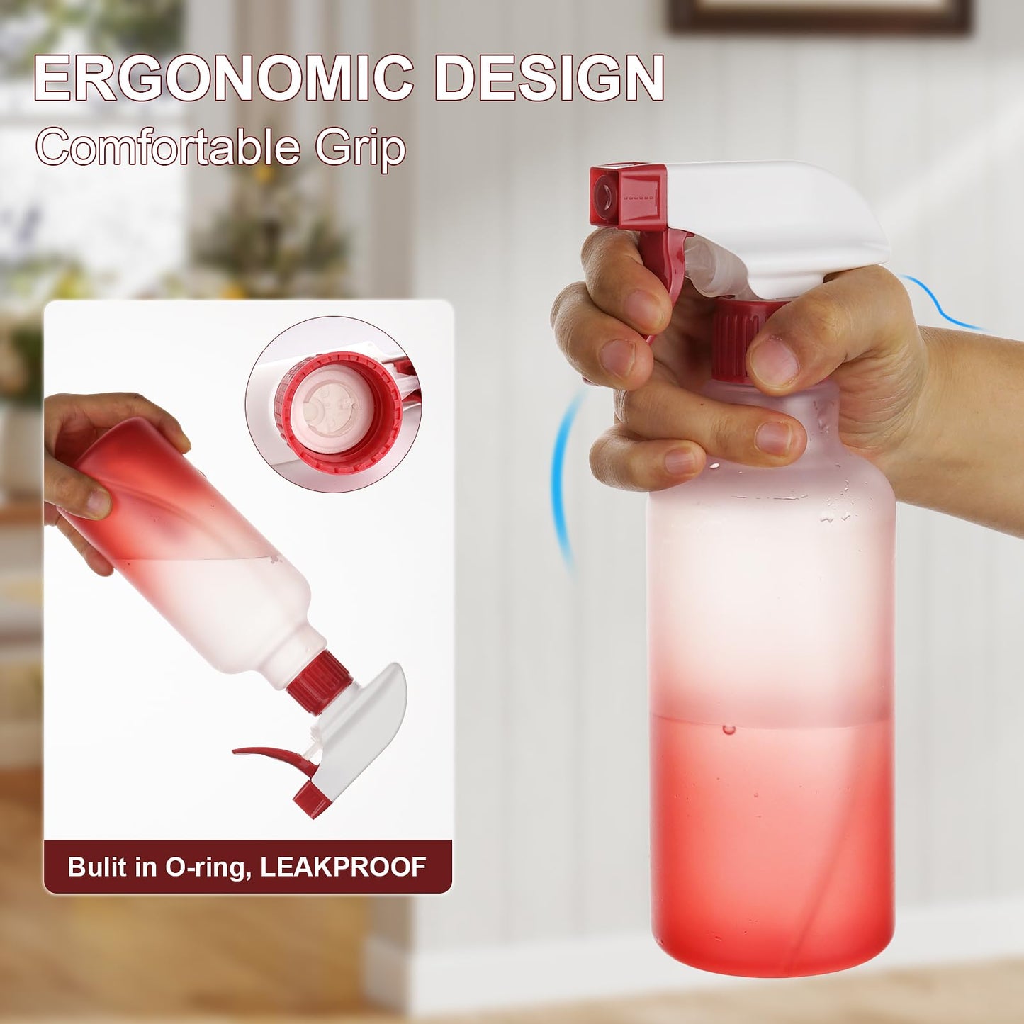 Aura Restored 12 oz heavy-duty plastic spray bottles for cleaning, shown with transparent design and spray nozzle.