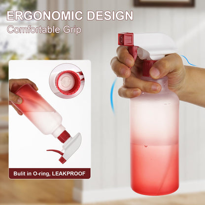 Aura Restored 12 oz heavy-duty plastic spray bottles for cleaning, shown with transparent design and spray nozzle.