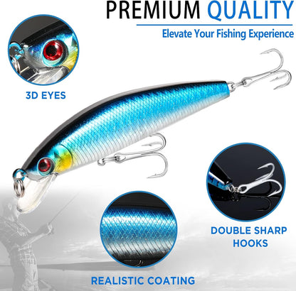 PLUSINNO 353/404 PCS Fishing Lures, Upgrade Fishing Tackle Box with Tackle Included, Crankbaits, Hooks, Weights, Other Accessories, Fishing Lure Bait Gear Equipment Kit Gift for Men Freshwater Bass