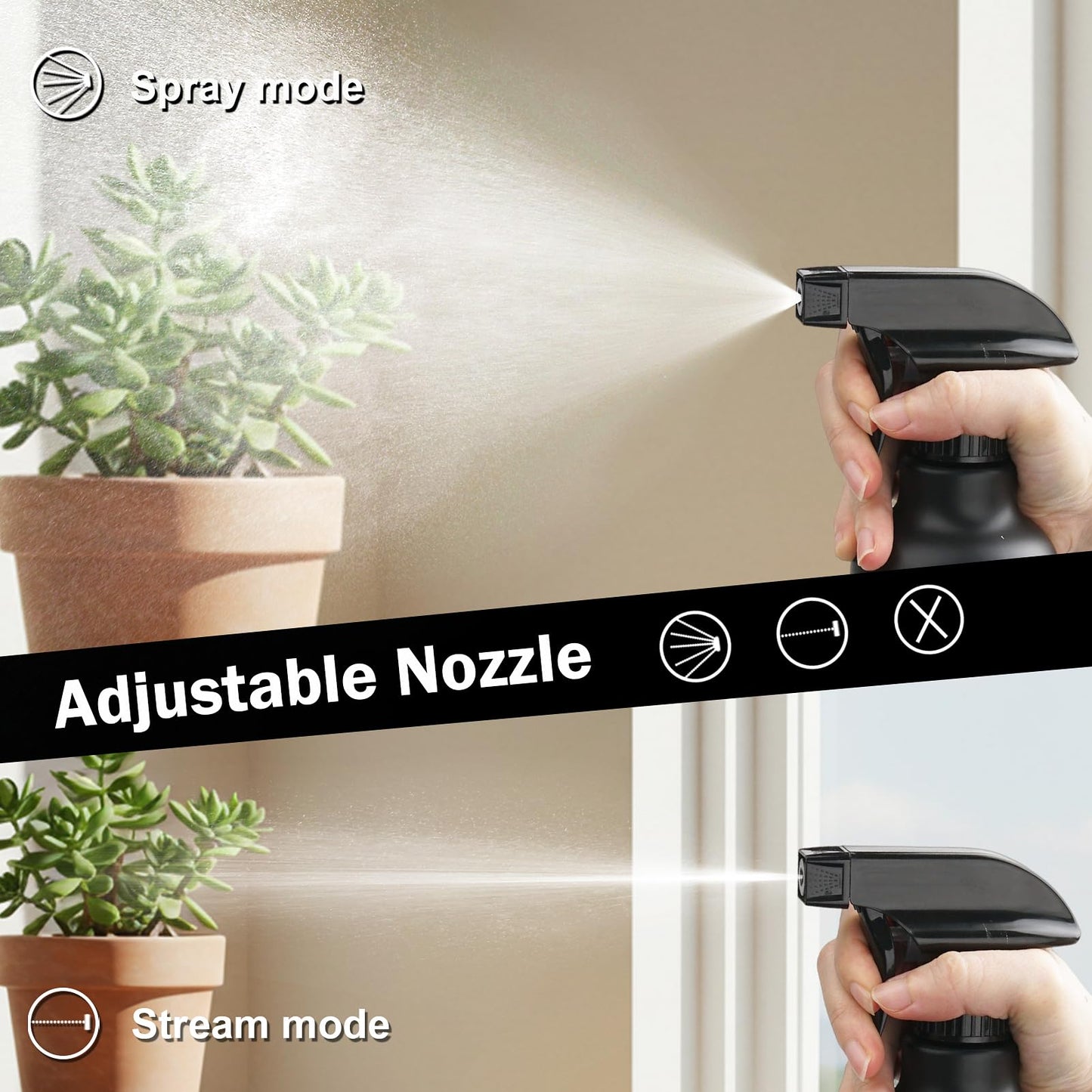 12 oz heavy-duty plastic spray bottles from Aura Restored for cleaning, with trigger spray nozzles on a plain background.