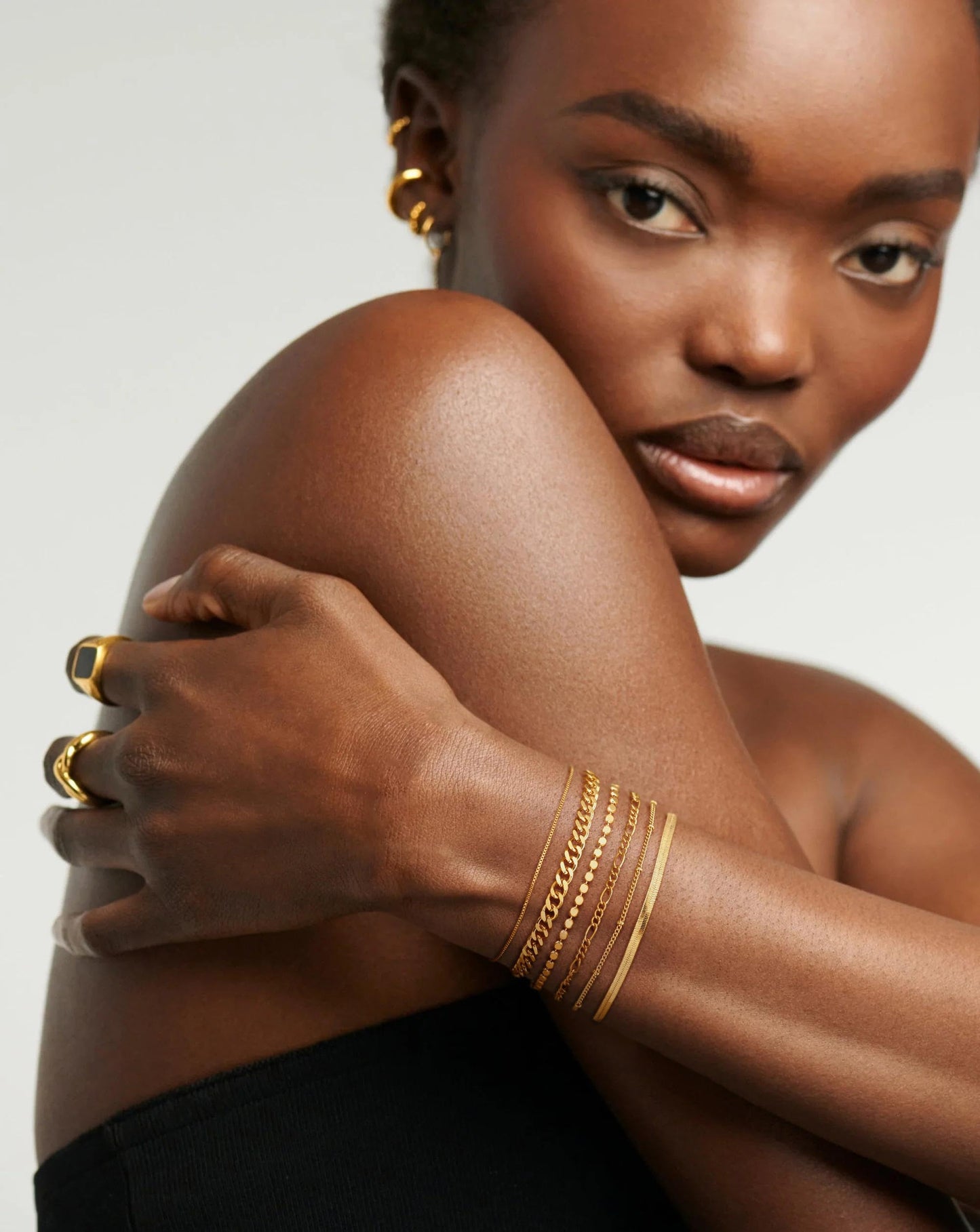 Kryssable Collection Gold Bracelets Set for Women 14K Real Gold Plated Jewelry Fashion Stackable Tennis Beaded Figaro Herringbone Paperclip Link Bracelet Pack Stack Gifts for Women