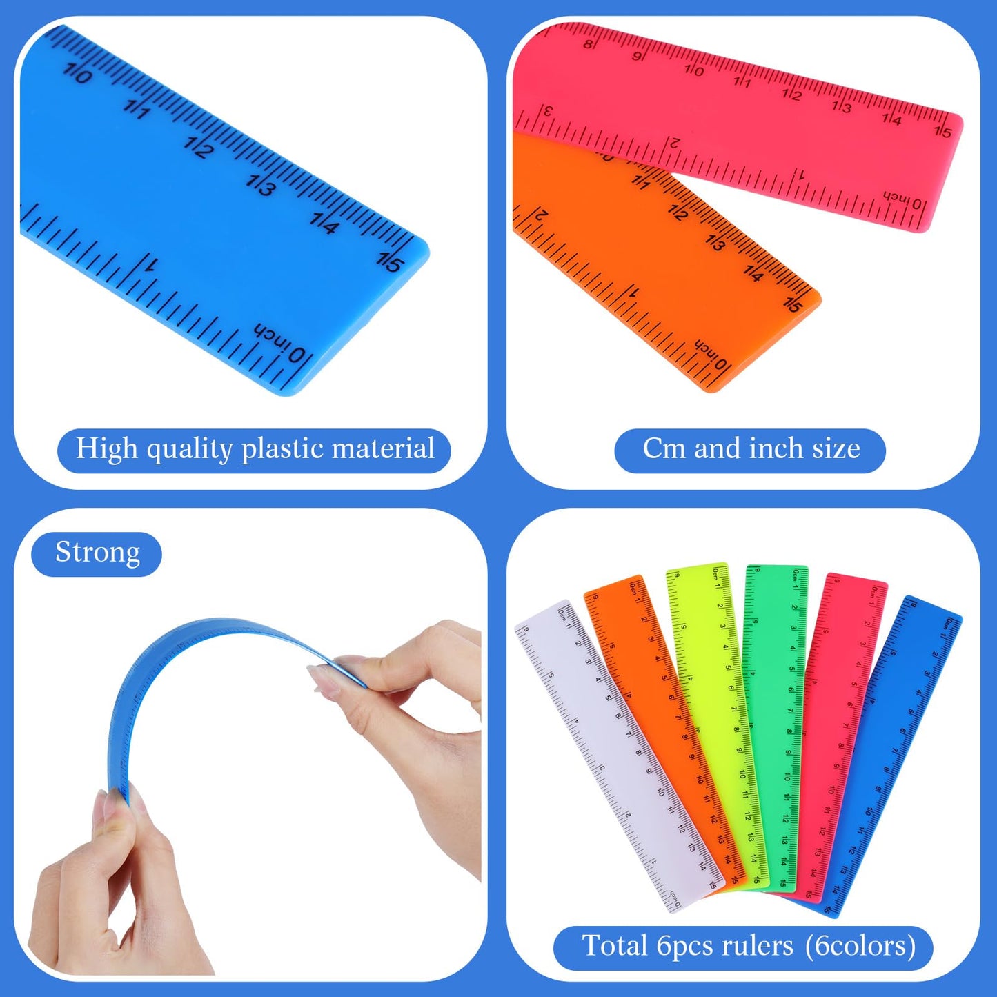 Zonon 6 Pcs 12 Inch Ruler Bulk Plastic Flexible Straight Metric/inches