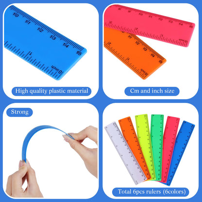 Zonon 6 Pcs 12 Inch Ruler Bulk Plastic Flexible Straight Metric/inches