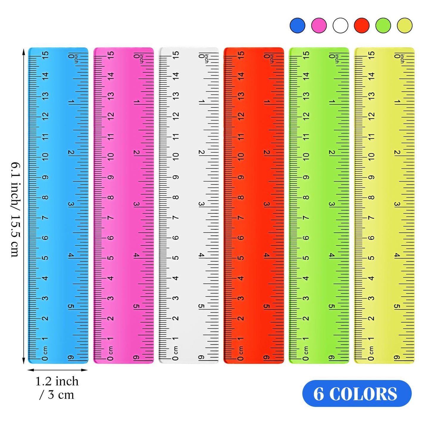 Zonon 6 Pcs 12 Inch Ruler Bulk Plastic Flexible Straight Metric/inches
