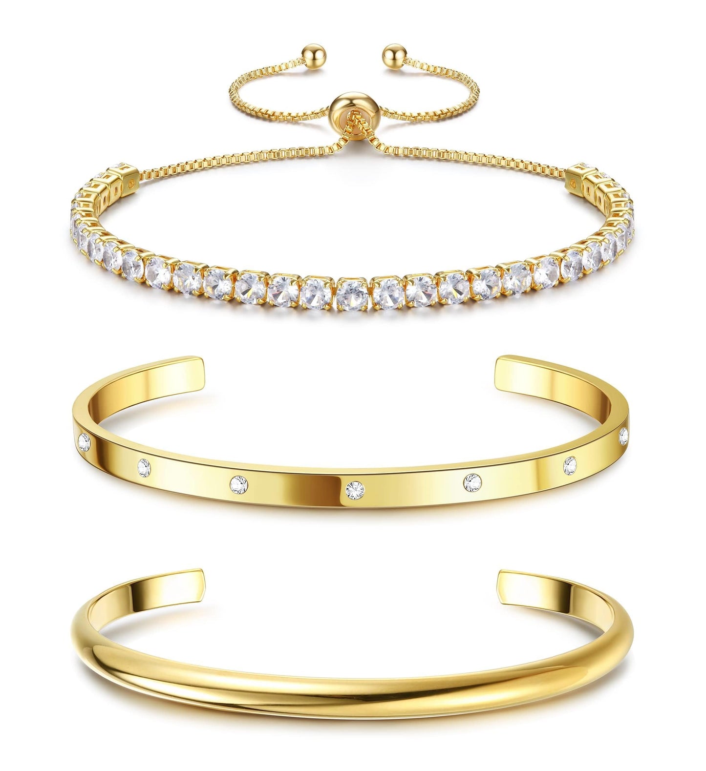 Kryssable Collection 14k Gold Plated Bangle Cuff Chain Bracelets