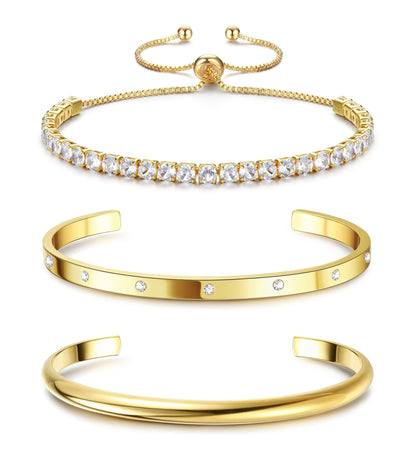 Kryssable Collection 14k Gold Plated Bangle Cuff Chain Bracelets