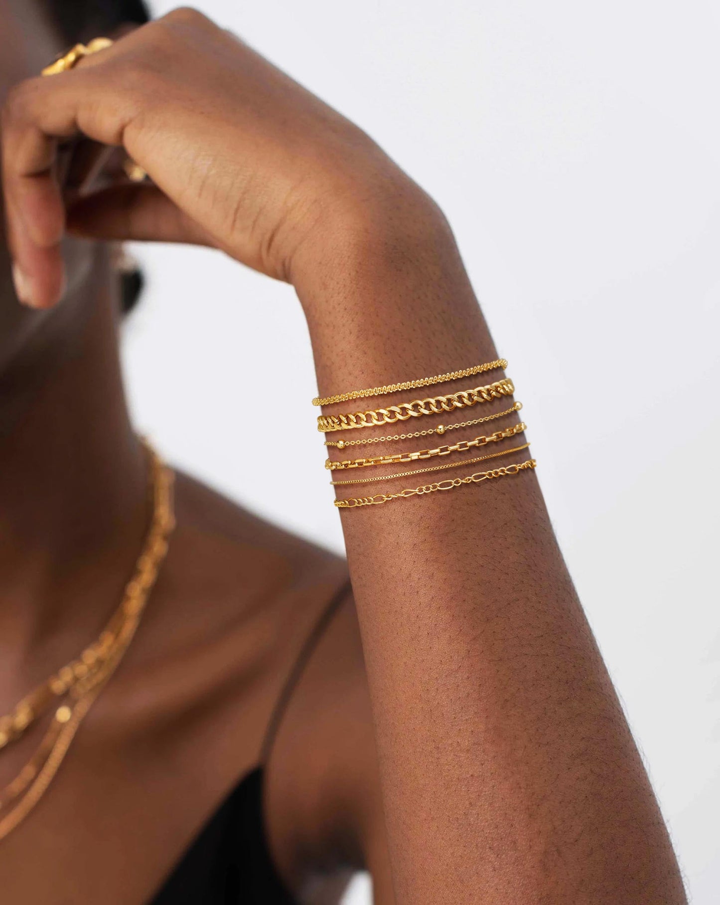 Kryssable Collection Gold Bracelets Set for Women 14K Real Gold Plated Jewelry Fashion Stackable Tennis Beaded Figaro Herringbone Paperclip Link Bracelet Pack Stack Gifts for Women
