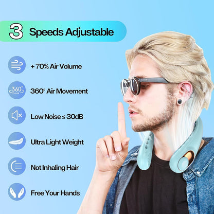 KIDEE Neck Fan, Portable Bladeless Neck Fans, Upgrade 360° Airflow, Super Quiet, 3 Speeds, 4000mAh Personal Wearable Neck Fan, Upgraded Cooling Air Volume USB Rechargeable Hands Free Fan