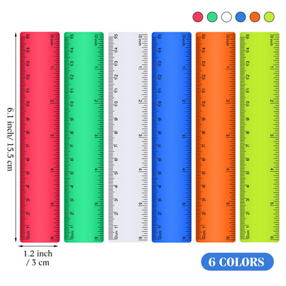 Zonon 6 Pcs 12 Inch Ruler Bulk Plastic Flexible Straight Metric/inches