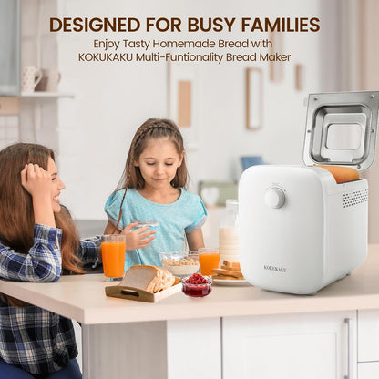 22-In-1 Compact Automatic Bread Maker Machine, 1LB/1.5LB Programmable 2 Loaf Sizes, 3 Crust Colors, Small Digital Home Bakery with Dough, Cake, Jam, Yogurt, Non-stick Pan, White