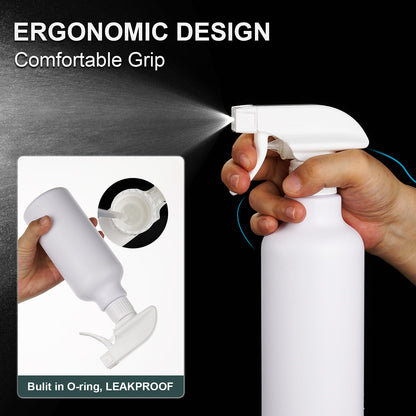 Aura Restored 12 oz heavy-duty empty plastic spray bottles for cleaning supplies, with adjustable nozzles and durable construction.