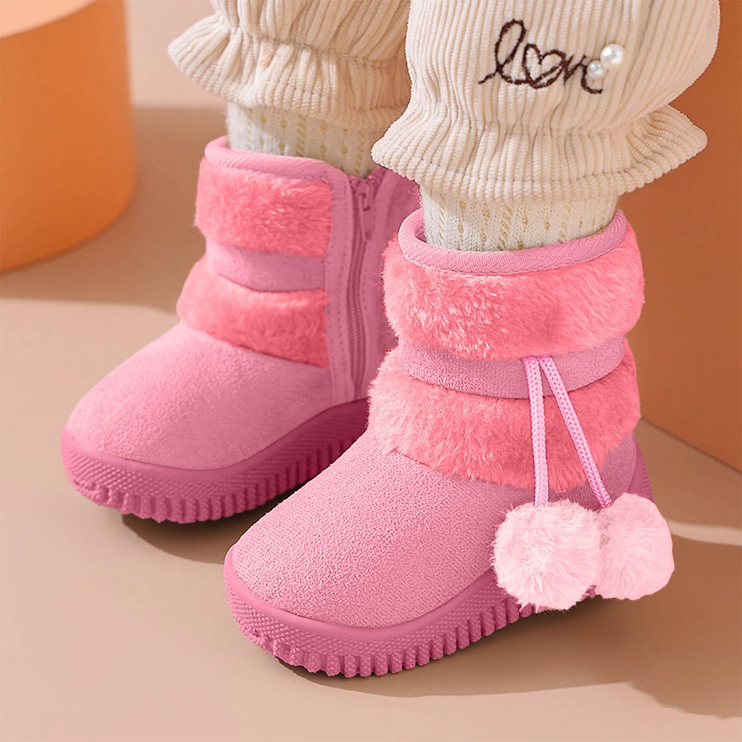 IWIHMIV Toddler Winter Shoes Mid Calf Boots With Side Zipper Snow Boots Cotton Shoes for Boys And Girls Warm Thick Cotton Boots