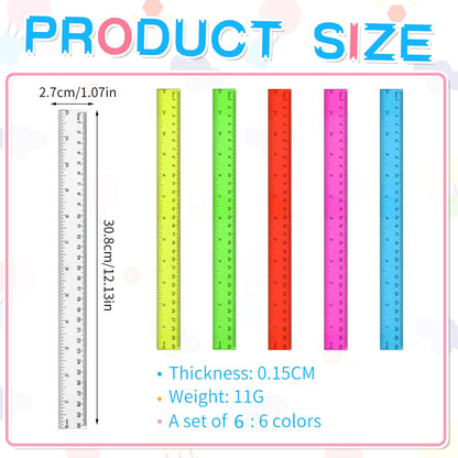 Zonon 6 Pcs 12 Inch Ruler Bulk Plastic Flexible Straight Metric/inches