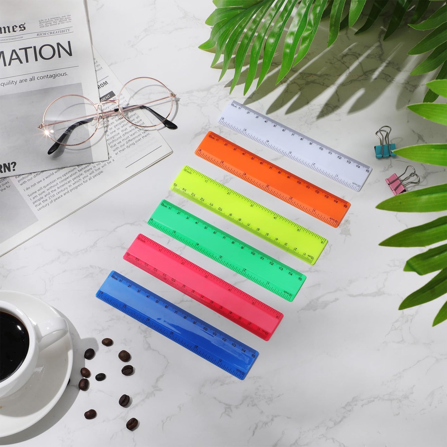 Zonon 6 Pcs 12 Inch Ruler Bulk Plastic Flexible Straight Metric/inches