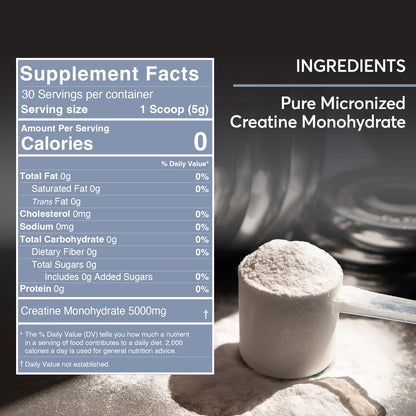 FIOR Pure Creatine Monohydrate Powder - Micronized uni-sex, Pure Non-GMO, Vegan & Gluten Free Creatine Powder, 30 Servings
