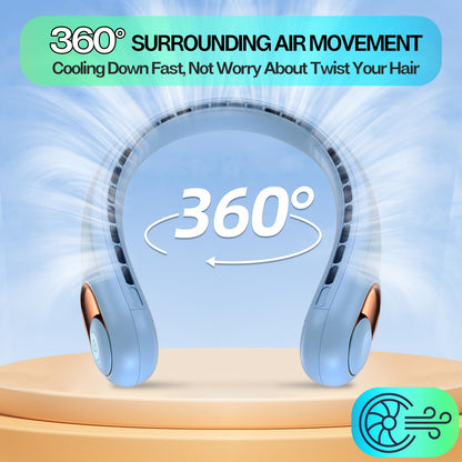 KIDEE Neck Fan, Portable Bladeless Neck Fans, Upgrade 360° Airflow, Super Quiet, 3 Speeds, 4000mAh Personal Wearable Neck Fan, Upgraded Cooling Air Volume USB Rechargeable Hands Free Fan