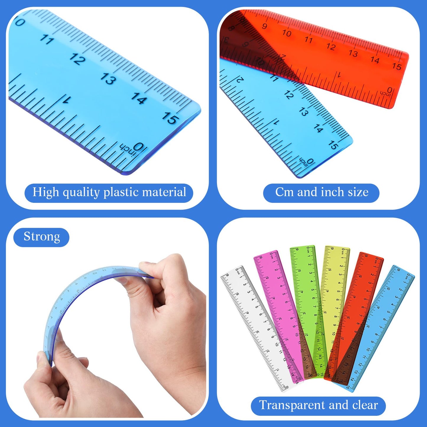 Zonon 6 Pcs 12 Inch Ruler Bulk Plastic Flexible Straight Metric/inches