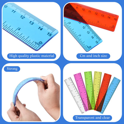 Zonon 6 Pcs 12 Inch Ruler Bulk Plastic Flexible Straight Metric/inches