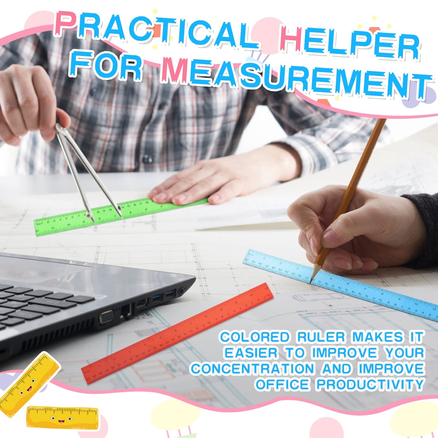 Zonon 6 Pcs 12 Inch Ruler Bulk Plastic Flexible Straight Metric/inches