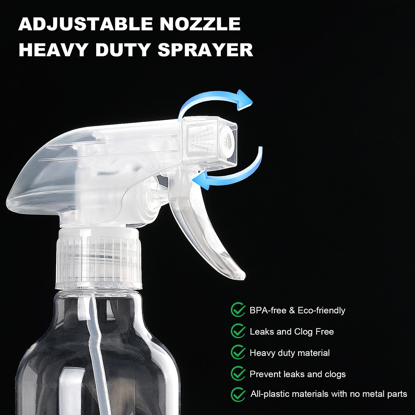 Aura Restored 12 oz heavy-duty plastic spray bottles for cleaning, with durable nozzles and clear measurement markings.