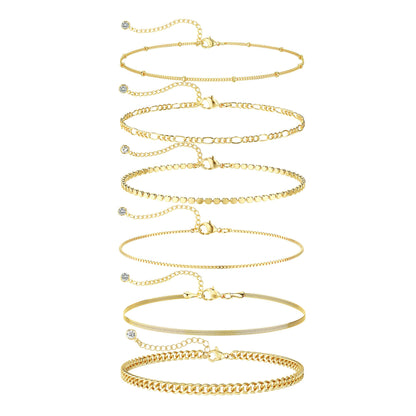 Kryssable Collection Gold Bracelets Set for Women 14K Real Gold Plated Jewelry Fashion Stackable Tennis Beaded Figaro Herringbone Paperclip Link Bracelet Pack Stack Gifts for Women