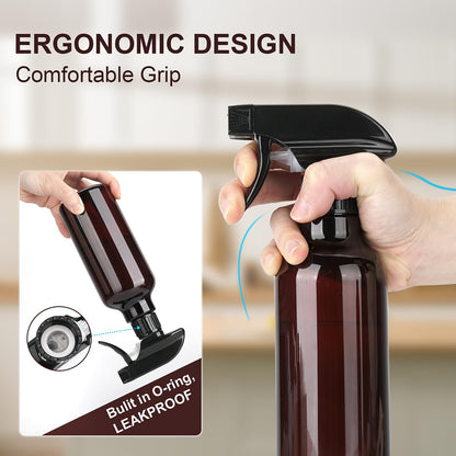 Aura Restored 12 oz heavy-duty plastic spray bottles for cleaning, with trigger sprayers and durable transparent containers.