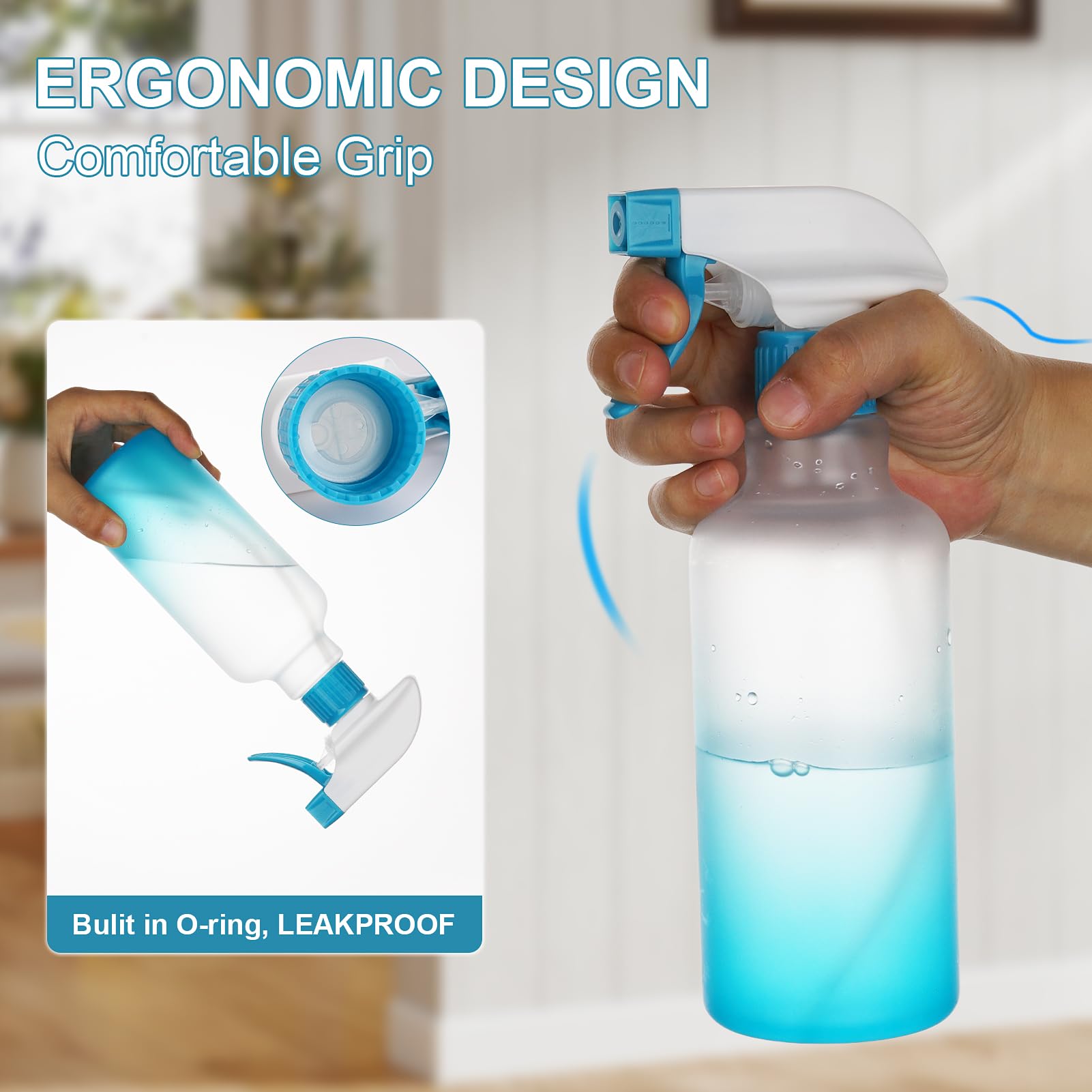 Aura Restored 12 oz heavy-duty plastic spray bottles for cleaning, with adjustable nozzles and sturdy construction.