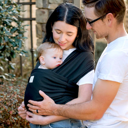 Aura Restored KeaBabies Baby Wrap Carrier Ring Sling in graphite, adjustable and breathable fabric for newborn to toddler carrying.