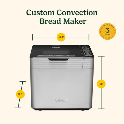 Cuisinart Bread Maker Machine, Stainless Steel Convection Bread Machine with 16 Menu Options, 3 Loaf Sizes Up to 2 Lb., 3 Crust Colors, Includes Measuring Cup, Spoon & Kneading Hook, CBK-210