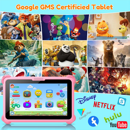 Kids Tablet 7 inch Tablets for Kids 3-12, 32GB Android Toddler Tablet with Solid Case, YouTube, Netflix, GMS, Bluetooth, WiFi, Education Learning Apps Installed, Parent Control