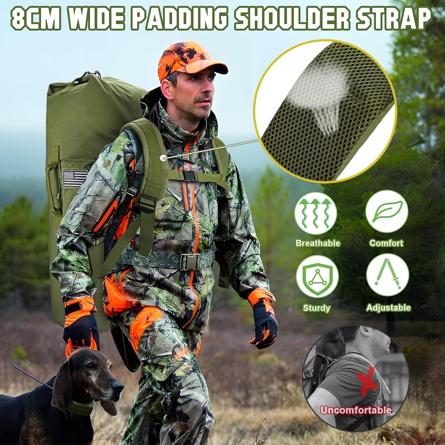 MOZETO Military Duffle Bag, 110L Extra Large Sea Bag with Backpack Straps Heavy Duty Army Duffle Bag for Camp, College Dorm or Laundry Bag