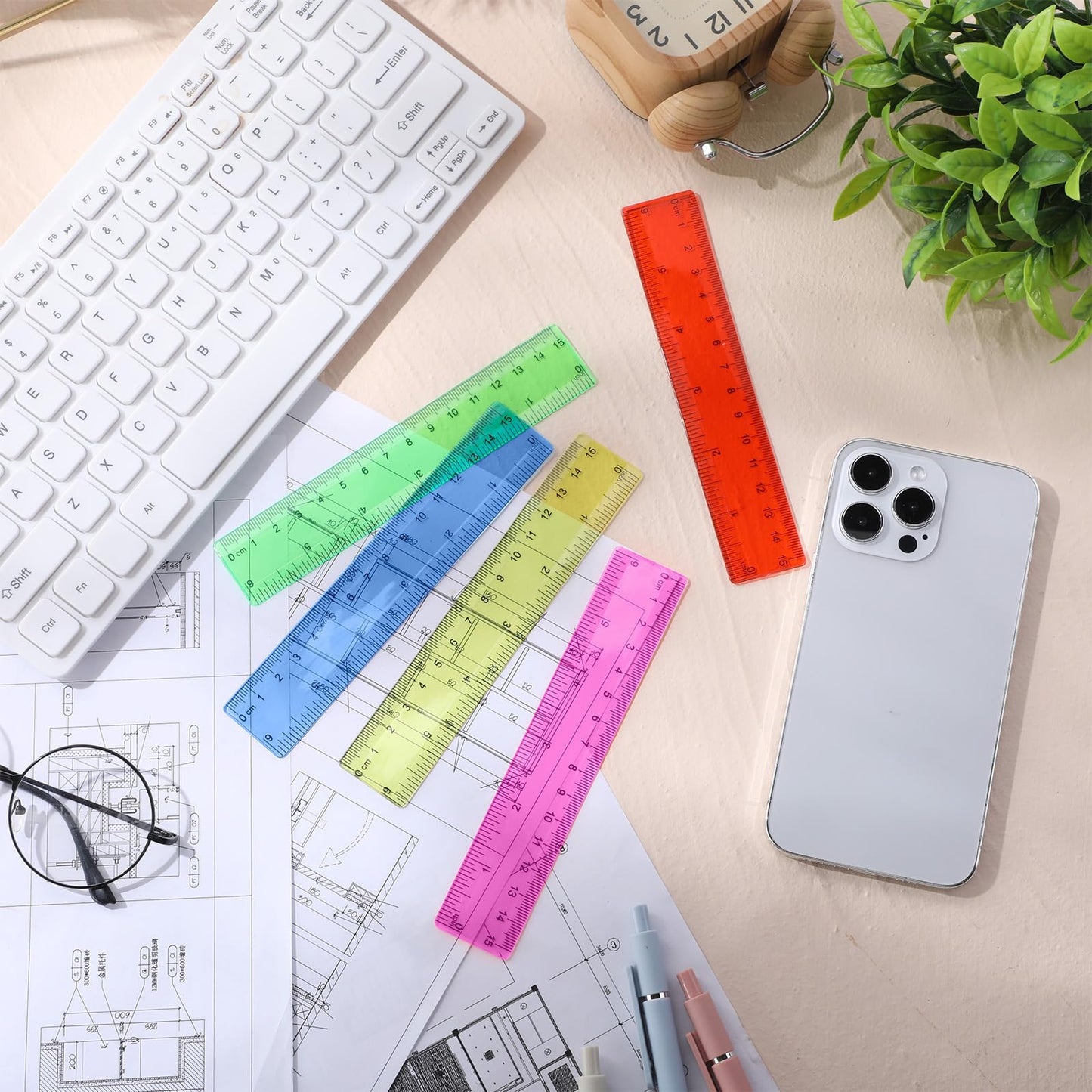 Zonon 6 Pcs 12 Inch Ruler Bulk Plastic Flexible Straight Metric/inches