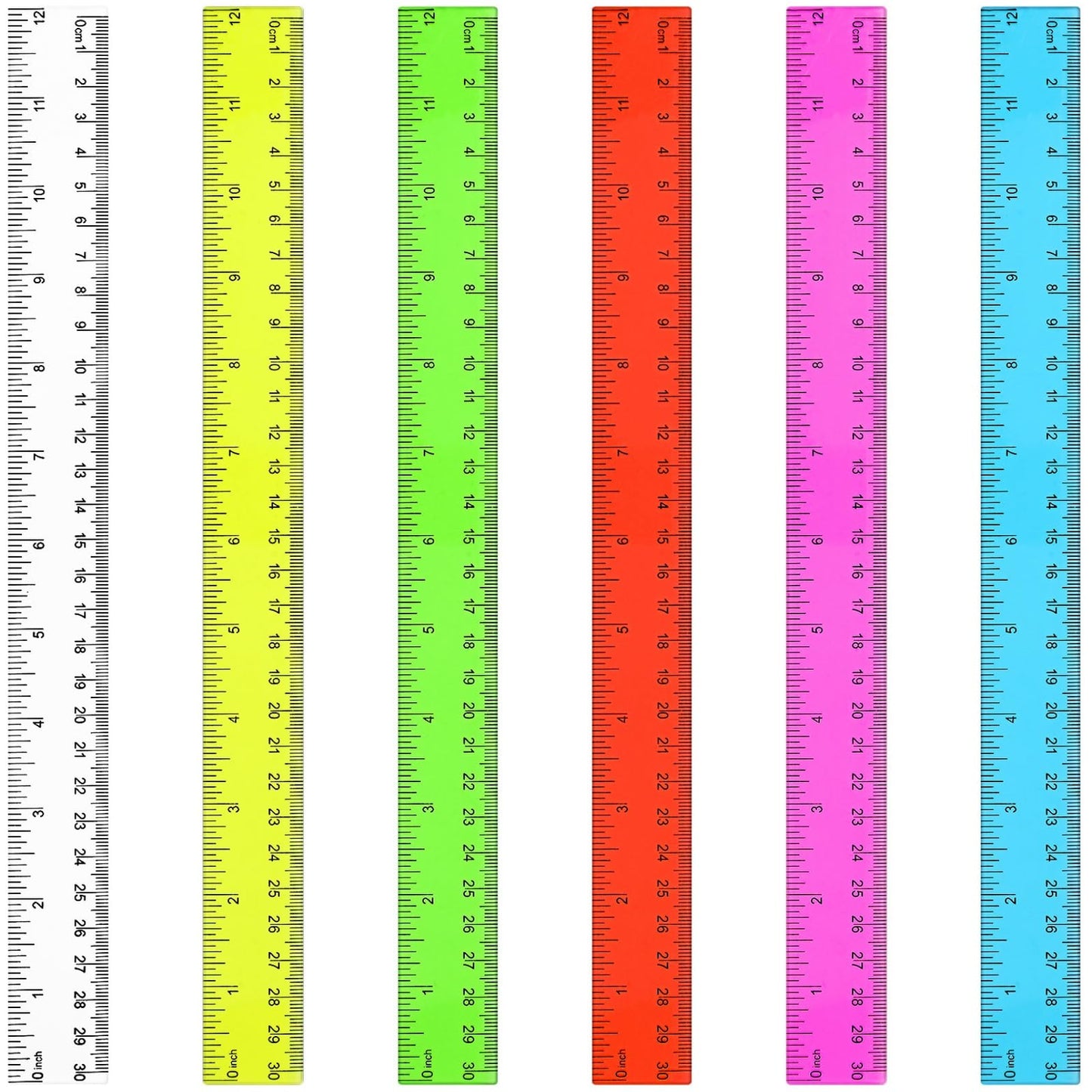 Zonon 6 Pcs 12 Inch Ruler Bulk Plastic Flexible Straight Metric/inches