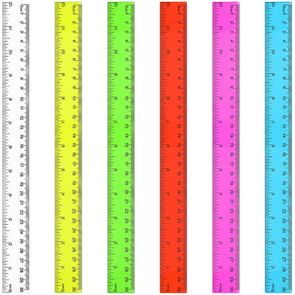Zonon 6 Pcs 12 Inch Ruler Bulk Plastic Flexible Straight Metric/inches