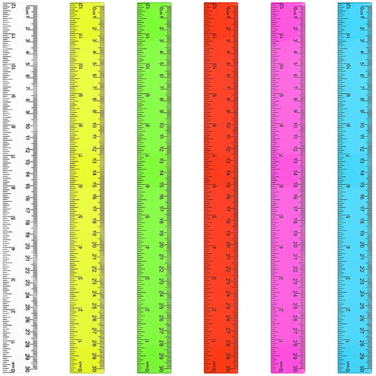 Zonon 6 Pcs 12 Inch Ruler Bulk Plastic Flexible Straight Metric/inches
