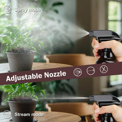 Aura Restored 12 oz heavy-duty plastic spray bottles, ideal for cleaning supplies, shown with spray nozzle and transparent container.