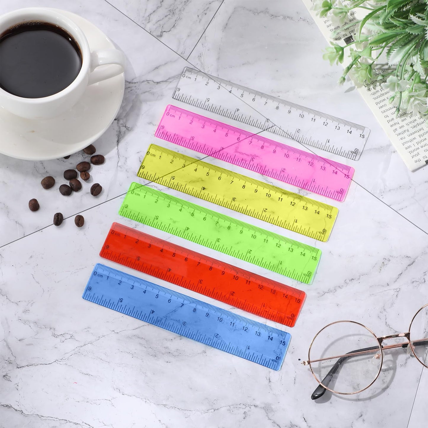 Zonon 6 Pcs 12 Inch Ruler Bulk Plastic Flexible Straight Metric/inches