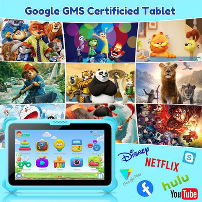 Kids Tablet 7 inch Tablets for Kids 3-12, 32GB Android Toddler Tablet with Solid Case, YouTube, Netflix, GMS, Bluetooth, WiFi, Education Learning Apps Installed, Parent Control