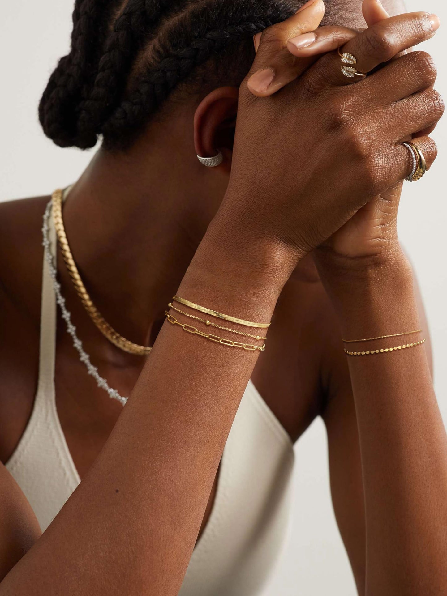 Kryssable Collection Gold Bracelets Set for Women 14K Real Gold Plated Jewelry Fashion Stackable Tennis Beaded Figaro Herringbone Paperclip Link Bracelet Pack Stack Gifts for Women