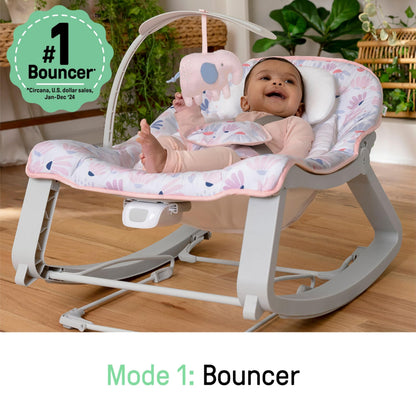 Aura Restored Ingenuity Keep Cozy 3-in-1 baby bouncer with toy bar, vibrating seat, and grow with me design for infants to toddlers.