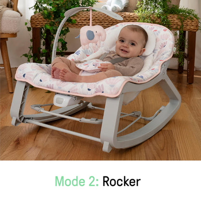 Aura Restored Ingenuity Keep Cozy 3-in-1 baby bouncer with toy bar, vibrating seat, and rocker for infants to toddlers up to 40 lbs.