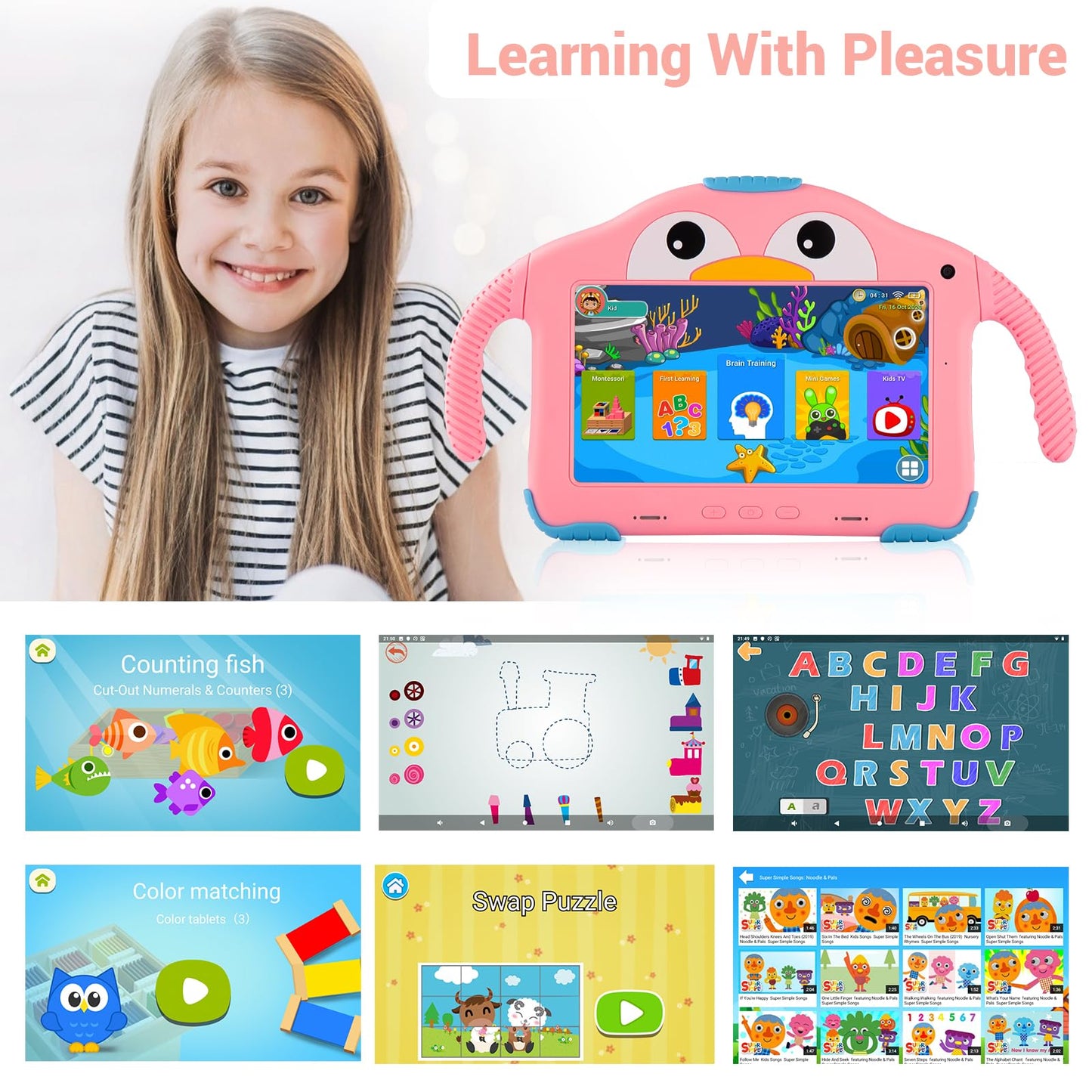 YosaToo Kids Tablet 7 Inch with Case WiFi Dual Camera, Toddler Tablets for Kids Lots Educational Contents Pre-Installed Children's Tablet