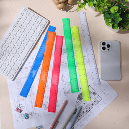 Zonon 6 Pcs 12 Inch Ruler Bulk Plastic Flexible Straight Metric/inches