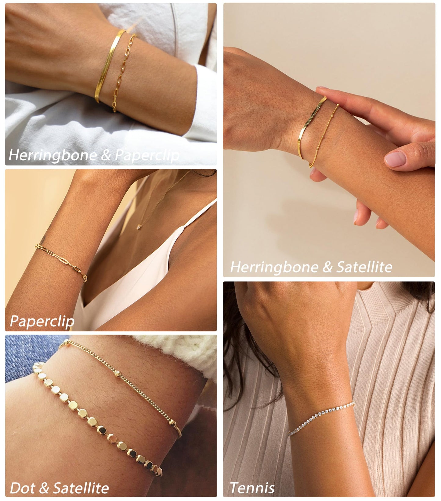 Kryssable Collection Gold Bracelets Set for Women 14K Real Gold Plated Jewelry Fashion Stackable Tennis Beaded Figaro Herringbone Paperclip Link Bracelet Pack Stack Gifts for Women