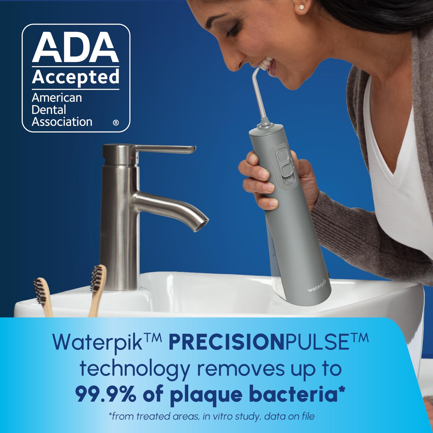 Waterpik Cordless Pulse Rechargeable Portable Water Flosser for Teeth, Gums, Braces Care and Travel with 2 Flossing Tips, Waterproof, ADA Accepted, WF-20 White, Packaging May Vary